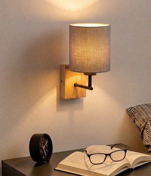 Brilagi - Настенна лампа NUBILA WOOD 1xE27/25W/230V дъб/черен/светлосив