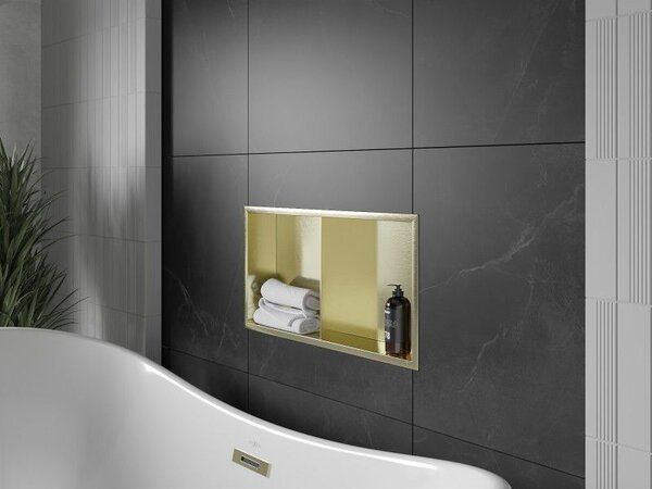 Mexen X-Wall-R вградена полица с фланец и полица 60 x 30 см, златна четкована - 1950603010S