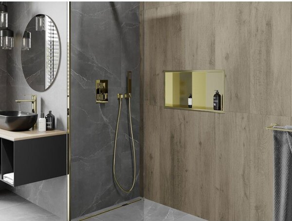 Mexen X-Wall-R вградена полица с фланец и полица 60 x 30 см, златна четкована - 1950603010S