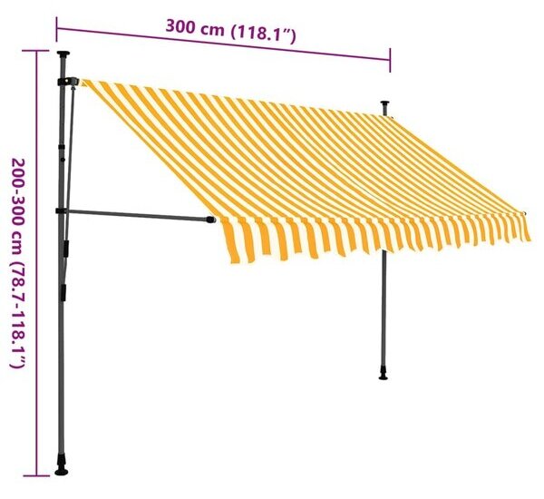Ръчно прибиращ се сенник с LED, 300 см, бяло и оранжево