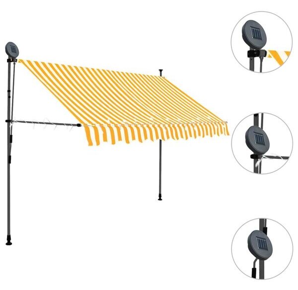 Ръчно прибиращ се сенник с LED, 300 см, бяло и оранжево