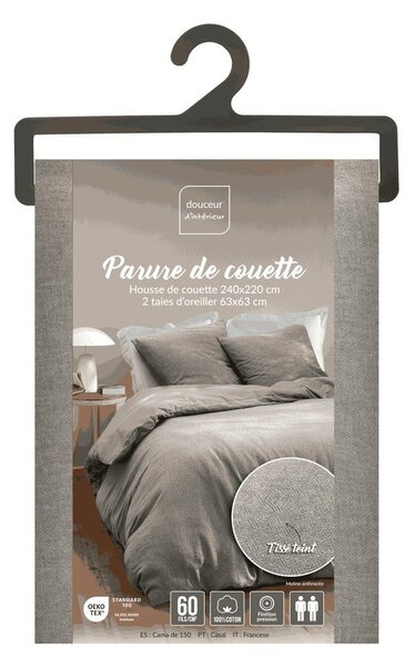 Сиво двойно /удължено 3 части памучно спално бельо 240x220 cm Meline – douceur d'intérieur
