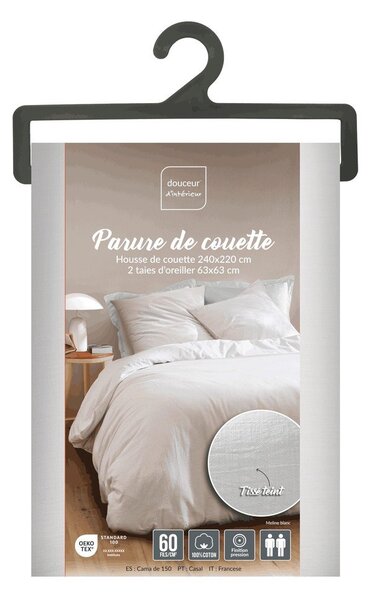 Бяло двойно /удължено 3 части памучно спално бельо 240x220 cm Meline – douceur d'intérieur