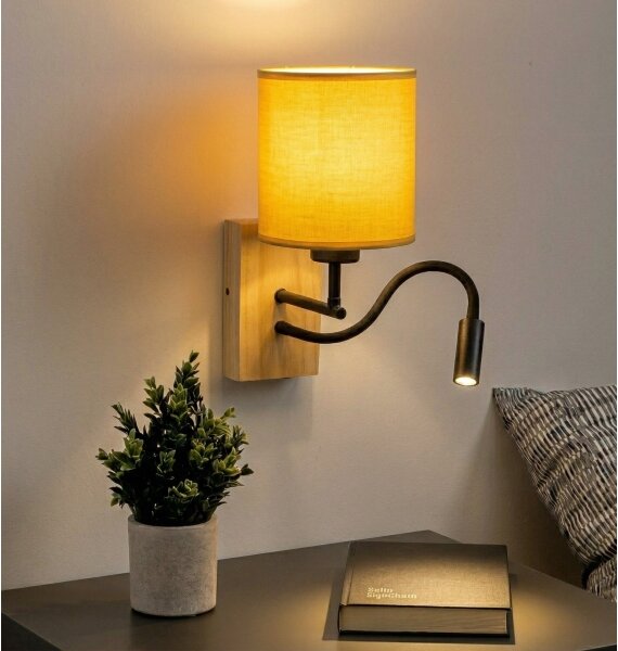 Brilagi - LED стенна лампа NUBILA WOOD 1xE27/25W/230V + LED/3W дъб/черен/жълт