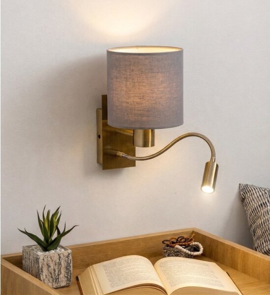 Brilagi - LED гъвкава настенна лампа NUBILA 1xE27/25W/230V + LED/3W месинг/светлосива