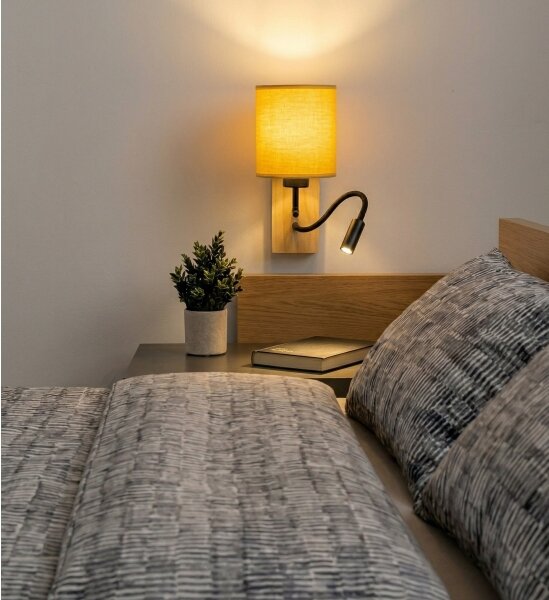 Brilagi - LED стенна лампа NUBILA WOOD 1xE27/25W/230V + LED/3W дъб/черен/жълт