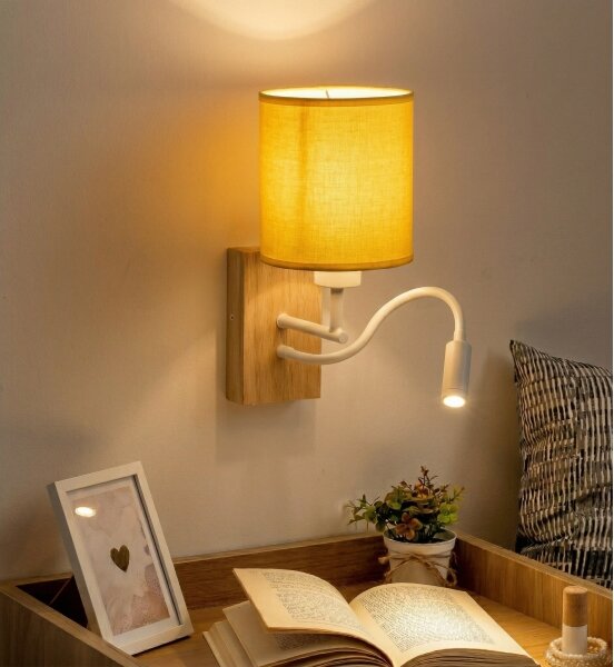 Brilagi - LED настенна лампа NUBILA WOOD 1xE27/25W/230V + LED/3W дъб/бяла/жълта