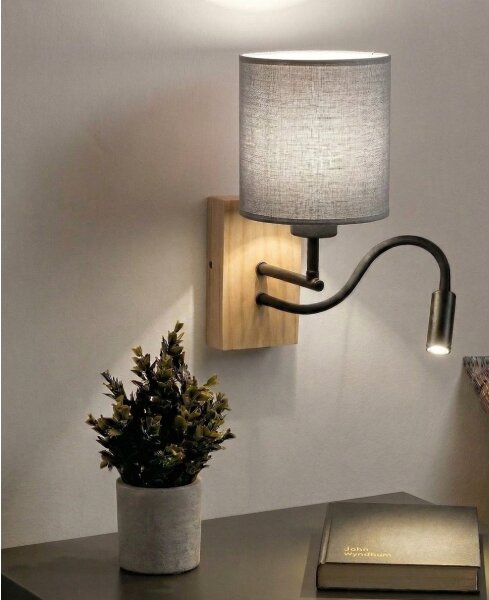Brilagi - LED стенна лампа NUBILA WOOD 1xE27/25W/230V + LED/3W дъб/черен/св. сив