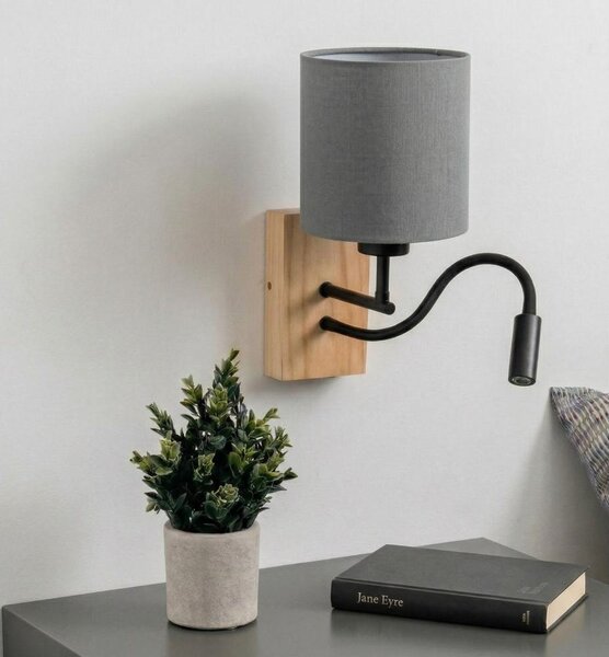 Brilagi - LED стенна лампа NUBILA WOOD 1xE27/25W/230V + LED/3W дъб/черен/св. сив