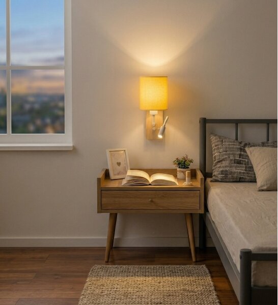 Brilagi - LED настенна лампа NUBILA WOOD 1xE27/25W/230V + LED/3W дъб/бяла/жълта