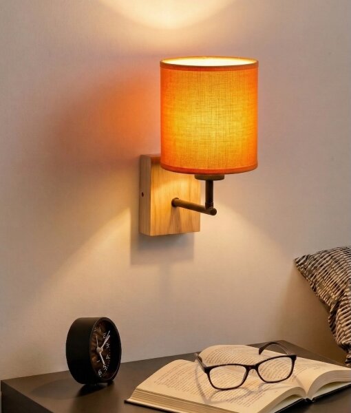 Brilagi - Стенна лампа NUBILA WOOD 1xE27/25W/230V дъб/черен/оранжев