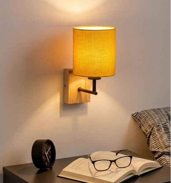 Brilagi - Стенна лампа NUBILA WOOD 1xE27/25W/230V дъб/черна/жълта