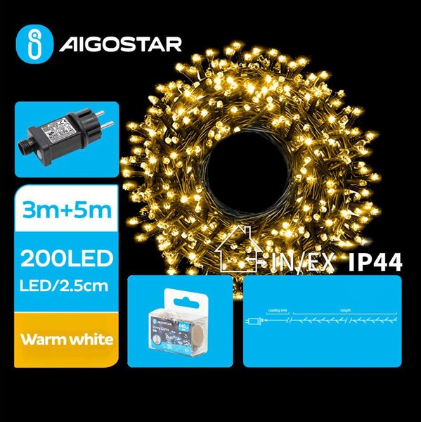 Aigostar - Външен LED гирлянд 200xLED/8 функции 8m IP44 топло бяло
