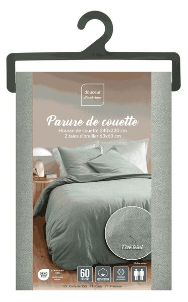 Зелено двойно /удължено 3 части памучно спално бельо 240x220 cm Meline – douceur d'intérieur