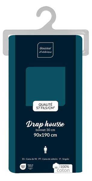 Еластичен памучен чаршаф в петролен цвят 90x190 cm Lina – douceur d'intérieur