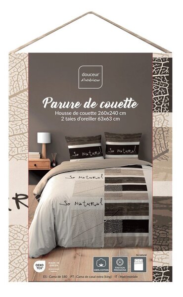 Кафяво двойно /удължено 3 части памучно спално бельо 260x240 cm So Natural – douceur d'intérieur
