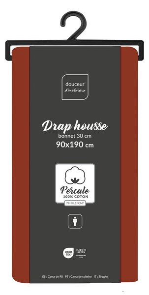 Еластичен чаршаф от памук перкал в тухлен цвят 90x190 cm Percaline – douceur d'intérieur
