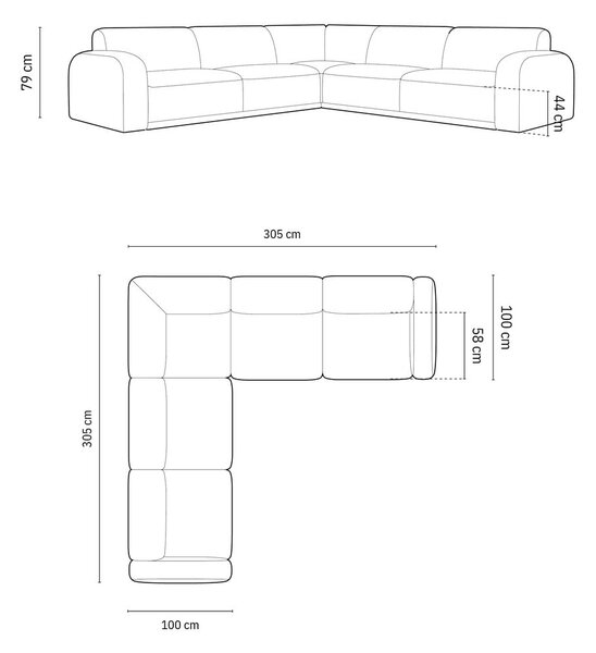 Светлосив кадифен ъглов диван Erin – Micadoni Home