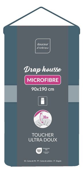 Син еластичен чаршаф от микрофибър 90x190 cm Oscar – douceur d'intérieur