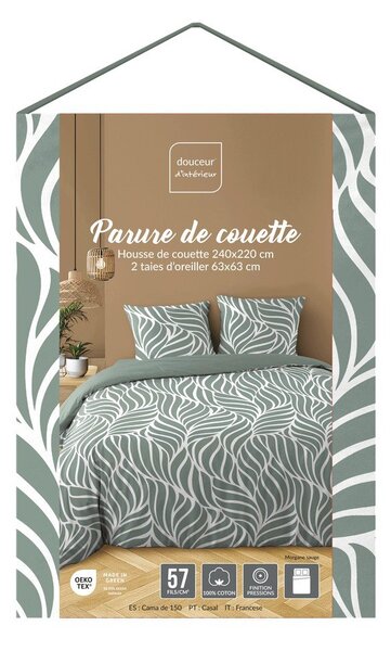 Зелено двойно /удължено 3 части памучно спално бельо 240x220 cm Morgane – douceur d'intérieur