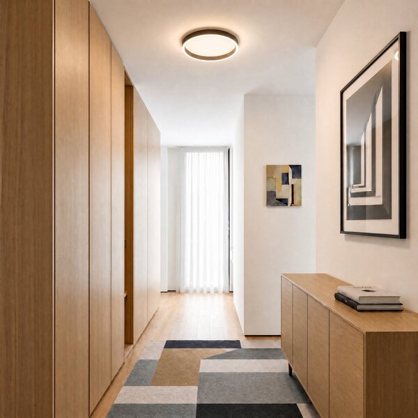 Lucande LED таванна лампа Rotundo, Ø 40 см, кафява, с регулиране на яркостта, Затъмняване, Кафяв / ръждив, Дневна/трапезария, Пластмаса, Модерен
