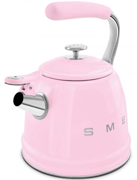 Свирещ чайник Smeg WKF01PK, 2.3 л, Индукция, Ненагряваща се дръжка, Стомана, Розов