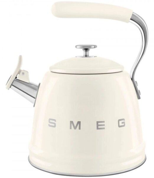 Свирещ чайник Smeg WKF01CR, 2.3 л, Индукция, Ненагряваща се дръжка, Стомана, Крем