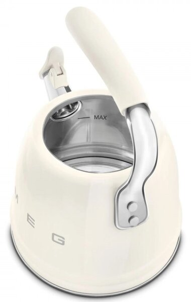 Свирещ чайник Smeg WKF01CR, 2.3 л, Индукция, Ненагряваща се дръжка, Стомана, Крем