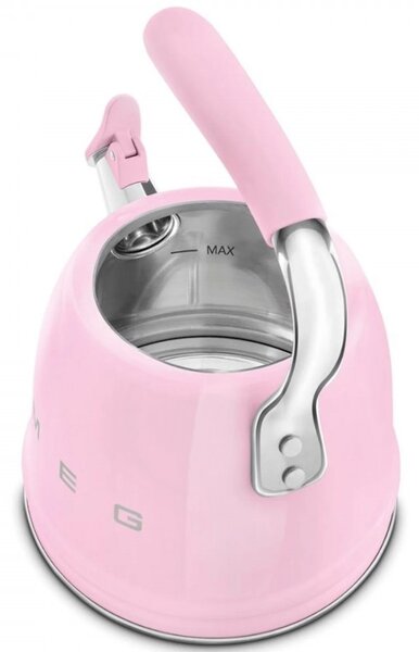 Свирещ чайник Smeg WKF01PK, 2.3 л, Индукция, Ненагряваща се дръжка, Стомана, Розов