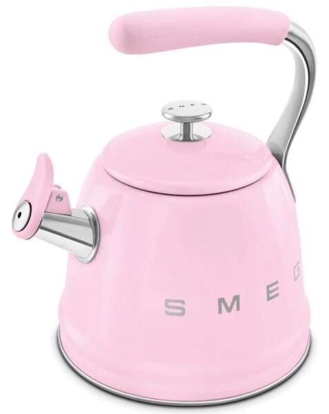 Свирещ чайник Smeg WKF01PK, 2.3 л, Индукция, Ненагряваща се дръжка, Стомана, Розов