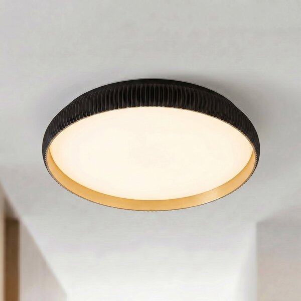 Lindby LED таванна лампа „Jovian“, черна, Ø 40 см, CCT, с възможност за, Затъмняване, Черен, Дневна/трапезария, Пластмаса, Модерен