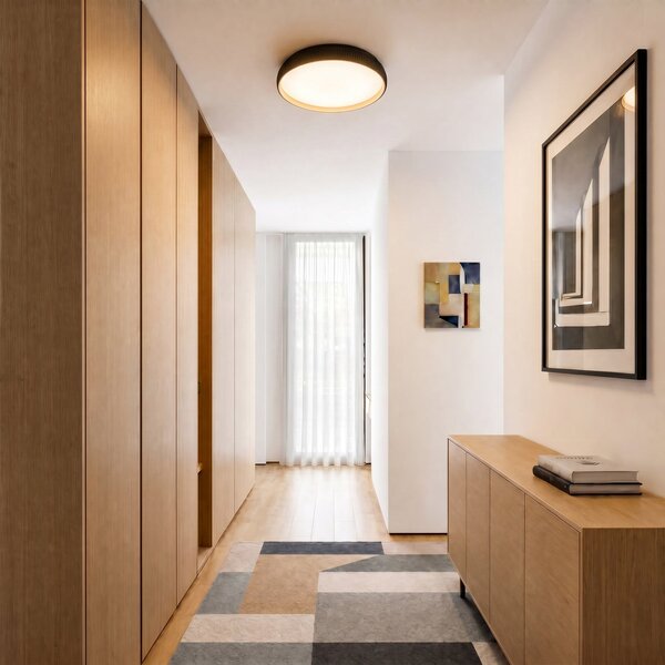 Lindby LED таванна лампа „Jovian“, черна, Ø 40 см, CCT, с възможност за, Затъмняване, Черен, Дневна/трапезария, Пластмаса, Модерен