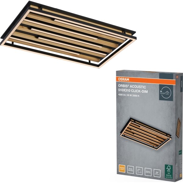 Osram - LED димируемо таванно осветително тяло ORBIS ACOUSTIC LED/30W/230V 51x31 cm борово