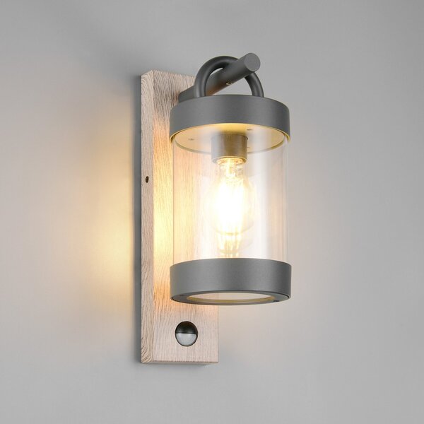 Trio Lighting Външна лампа Sambesi, дървесен вид, алуминиев отлив, сензор, Дърво, Алуминий, Модерен, Фенер