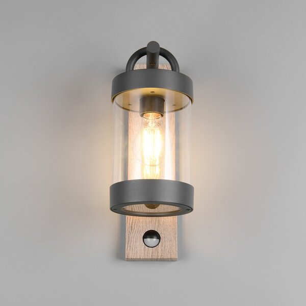 Trio Lighting Външна лампа Sambesi, дървесен вид, алуминиев отлив, сензор, Дърво, Алуминий, Модерен, Фенер