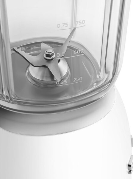 Блендер Smeg BLF03WHEU, 800W, 1.5 л, 18000 об/мин, 4 програми, 4 скорости + Пулс, Неръждаема стомана, Бял