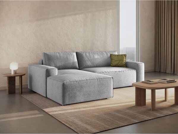 Светлосив разтегателен ъглов диван от букле (ляв ъгъл) Jodie – Micadoni Home