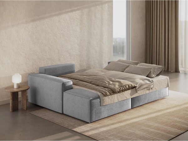 Светлосив разтегателен ъглов диван от букле (ляв ъгъл) Jodie – Micadoni Home