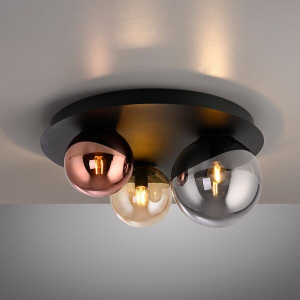 JUST LIGHT. GmbH Таванна лампа „Shiny“, с 3 лампи, кръгла, многоцветна, стъкло, E14, Затъмняване, Черен, Дневна/трапезария, Стъкло