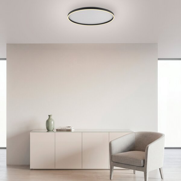 JUST LIGHT. GmbH LED таванна лампа „Madlen“, черна, Ø 60 см, алуминий, 3 000 K, с регулиране на, Затъмняване, Черен, Дневна/трапезария, Метал, Модерен