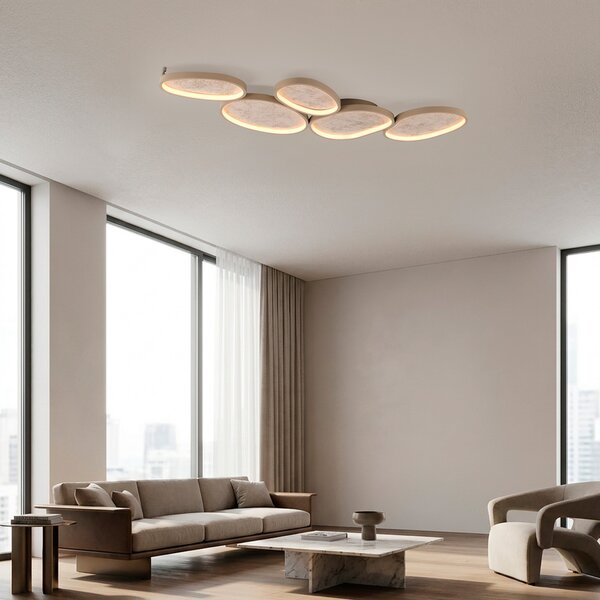 JUST LIGHT. GmbH LED таванна лампа Moonbraker 5, пясъчно-бежова, 3 000 K, с регулиране на, Затъмняване, Бежов, Дневна/трапезария, Алуминий, Модерен