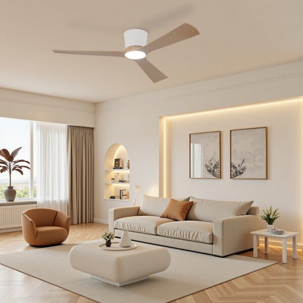 ZEVENTI - LED таванен вентилатор AUREX LED/24W/230V Wi-Fi Tuya бял/дъб + с дистанционно управление