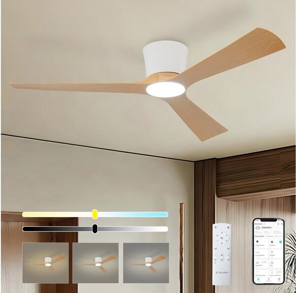 ZEVENTI - LED таванен вентилатор AUREX LED/24W/230V Wi-Fi Tuya бял/дъб + с дистанционно управление