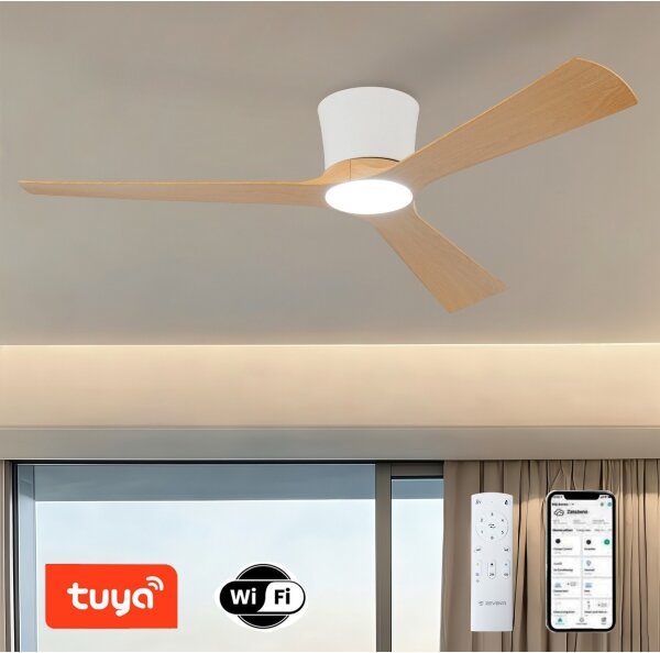 ZEVENTI - LED таванен вентилатор AUREX LED/24W/230V Wi-Fi Tuya бял/дъб + с дистанционно управление