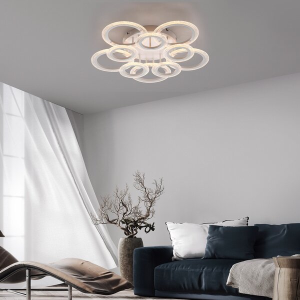 JUST LIGHT. GmbH LED таванна лампа „Crystallo“, кръгла, бяла, от желязо, 3 000 K, Бял, Дневна/трапезария, Метал, Модерен