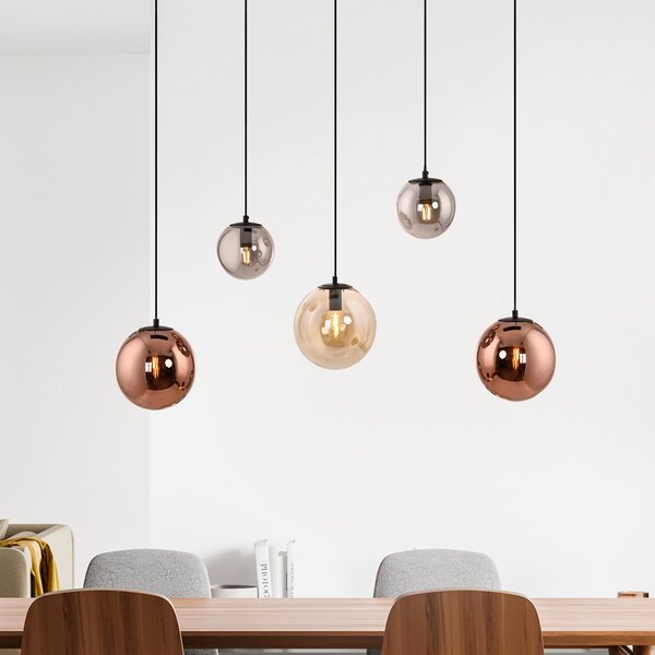 JUST LIGHT. GmbH Висяща лампа „Shiny“, с 5 лампи, дълга, многоцветна, стъкло, E14, Затъмняване, Черен, Дневна/трапезария, Стъкло