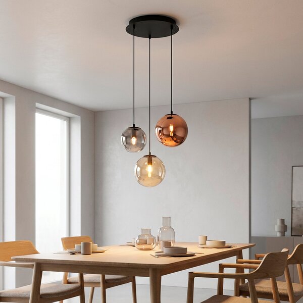 JUST LIGHT. GmbH Висяща лампа „Shiny“, с 3 лампи, кръгла, многоцветна, стъкло, E14, Затъмняване, Черен, Дневна/трапезария, Стъкло, Висулки в пакет