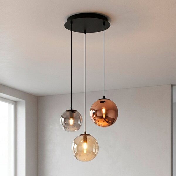 JUST LIGHT. GmbH Висяща лампа „Shiny“, с 3 лампи, кръгла, многоцветна, стъкло, E14, Затъмняване, Черен, Дневна/трапезария, Стъкло, Висулки в пакет