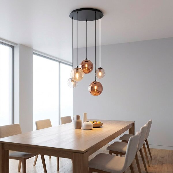 JUST LIGHT. GmbH Висяща лампа „Shiny“, с 5 лампи, кръгла, многоцветна, стъклена, E14, Затъмняване, Черен, Дневна/трапезария, Стъкло, Висулки в пакет