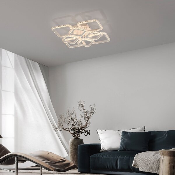 JUST LIGHT. GmbH LED таванна лампа „Crystallo“, квадратна, бяла, от желязо, 3 000 K, Бял, Дневна/трапезария, Метал, Модерен